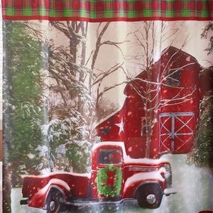 Christmas Little Red Truck & Barn Shower Curtain